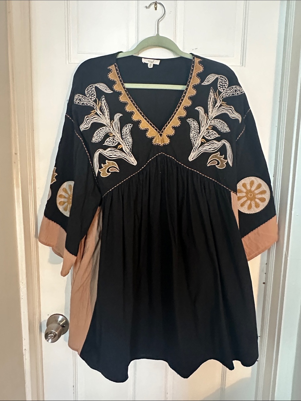 easel Black Tunic with Tan Embroidered Accents